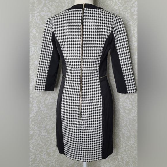 H&M Monochrome Houndstooth Dress 3/4 Sleeve pockets preppy academia NWT - Picture 10 of 16
